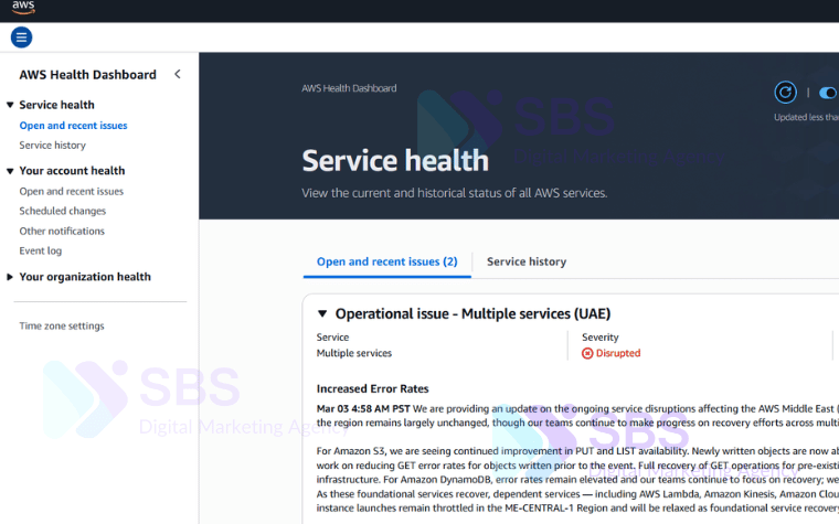 Theo dõi thường AWS Health thường xuyên để cập nhật tình hình